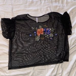 black mesh flower top xl